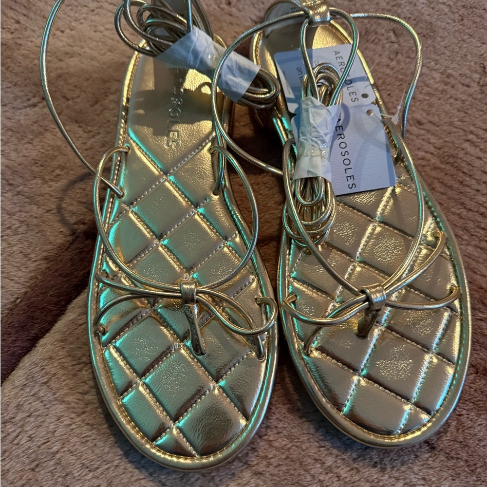 AEROSOLES Metallic Gold Sandals NEW WITH TAGS
